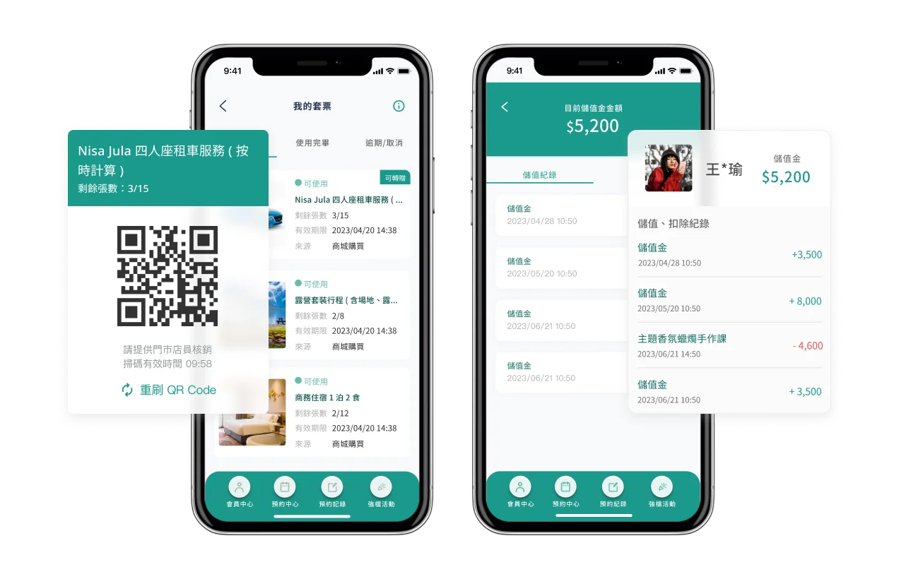 LivinQ - SCRM - 綁定消費 | 儲值卡 & 購券系統：顧客預存儲值金，或購買包套課程券、堂票、商品券，讓店家綁定顧客未來消費預算