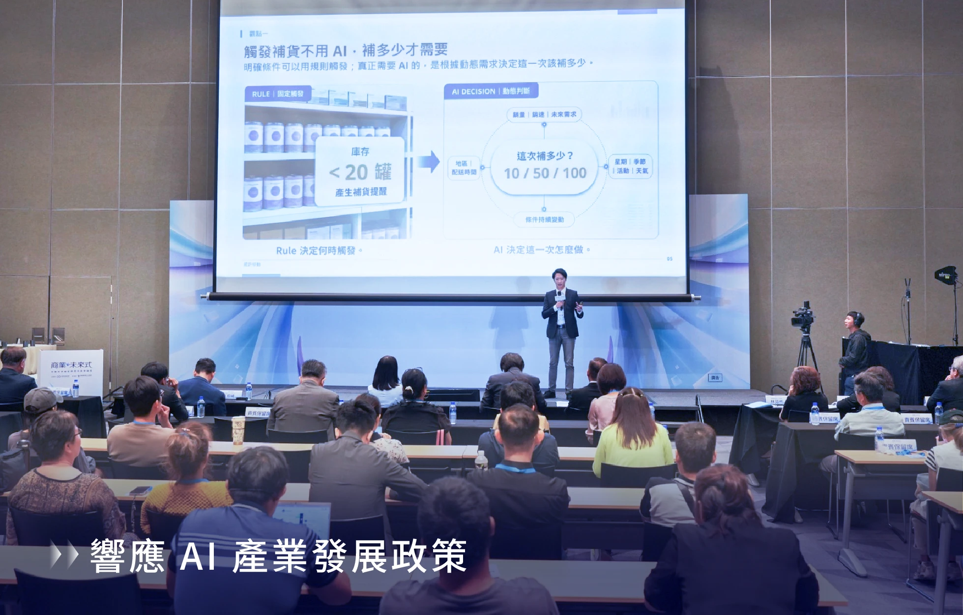 威許移動執行長徐子軒於經濟部商業發展署論壇解析 AI 補貨決策，說明 AI 如何依銷量、季節、天氣與活動動態判斷補貨數量，協助零售企業邁向智慧營運