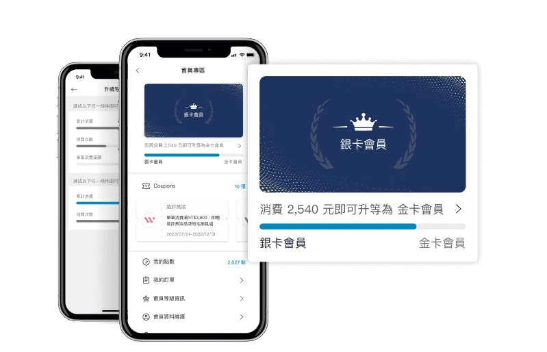 MMRM - CRM | 會員經營平台：依照品牌會員制度「彈性設置」CRM 升等 / 續等 / 降等規則，運用品牌專屬 APP、LINE OA 提供會員升等誘因 ( VIP 特殊權益、升等特別禮 )，有效提升 47% 顧客黏著度，打造「高回購率」的顧客忠誠計畫 ( Loyalty Program )。